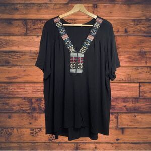 Pebble & Stone Black Embroidered Collar Shirt 3X